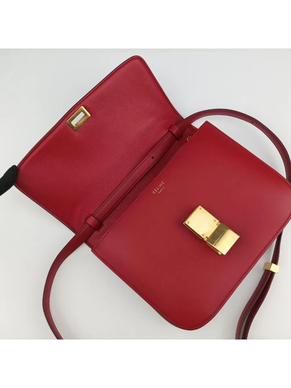 Celine Classic Box Red Leather Shoulder